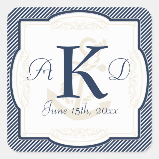 航海のいかりボート対角ストライプ旋回モダン スクエアシール (正面)