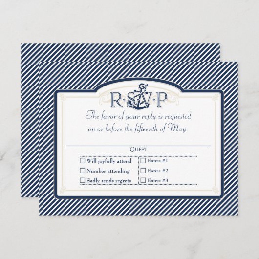 航海のいかりボート対角ストライプ旋回モダン 出欠カード (正面/裏面)