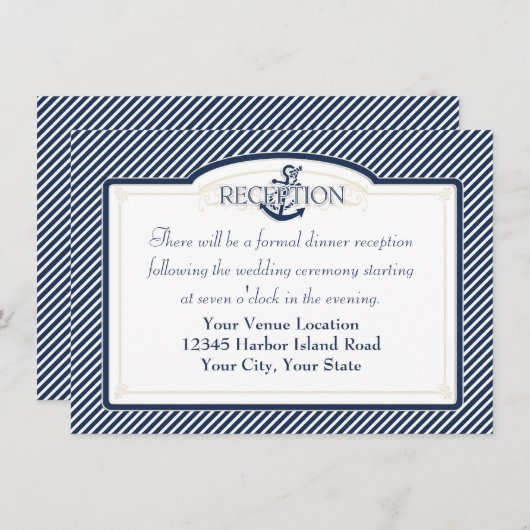 航海のいかりボート対角ストライプ旋回モダン 招待状 (正面/裏面)