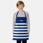 航海のいかりマリンネイビーブルーホワイトストライプズ4月 エプロン (着用した状態)
