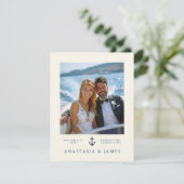 航海のいかりモダンネイビーブルー結婚写真 サンキューカード (スタンド正面)