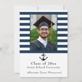 航海のいかりモダンネイビー白ストライプ 案内状 (正面)