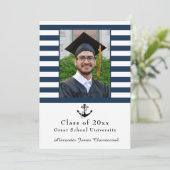 航海のいかりモダンネイビー白ストライプ 案内状 (スタンド正面)