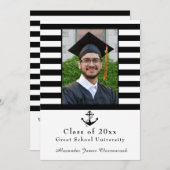 航海のいかりモダン白黒ストライプ大学院 案内状 (正面/裏面)