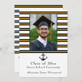 航海のいかりモダン黒黄卒業 案内状 (正面/裏面)