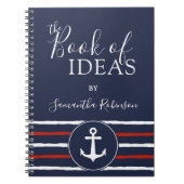 航海のいかりモノグラムのレッドホワイトネイビーブルー ノートブック (正面)