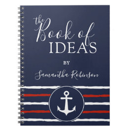 航海のいかりモノグラムのレッドホワイトネイビーブルー ノートブック