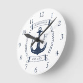 航海のいかりモノグラムファミリー名 ラウンド壁時計 (傾斜)