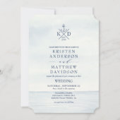 航海のいかりモノグラム水カラー海結婚ズ 招待状 (正面)