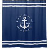 航海のいかりライトネイビーブルーホワイトパーソナライズされた シャワーカーテン (正面)