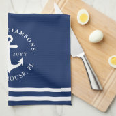 航海のいかりライトネイビーブルーホワイトモノグラムの キッチンタオル (四つ折り)