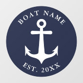 航海のいかりラウンドネイビーブルー&ホワイトボート名 ウィンドウサイン (シート)
