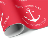 航海のいかりレッドカスタムクリスマス新年 ラッピングペーパー (ロールコーナー)