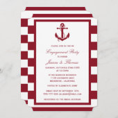 航海のいかりレッドストライプ婚約パーティ 招待状 (正面/裏面)