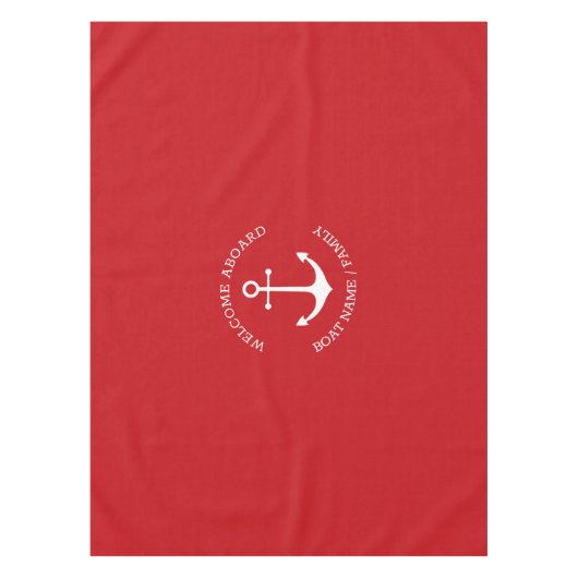 航海のいかりレッド名前をカスタムするウェルカムクアボード テーブルクロス (正面)