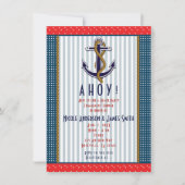 航海のいかりレッド水玉模様ホワイトブルーパーティー 招待状 (正面)