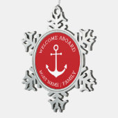 航海のいかりレッド白カスタム歓迎ボード スノーフレークピューターオーナメント (右)