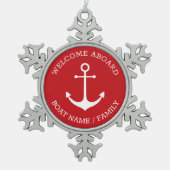 航海のいかりレッド白カスタム歓迎ボード スノーフレークピューターオーナメント (正面)