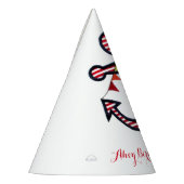 航海のいかりレッド&ホワイトストライプ誕生日 パーティーハット (左)