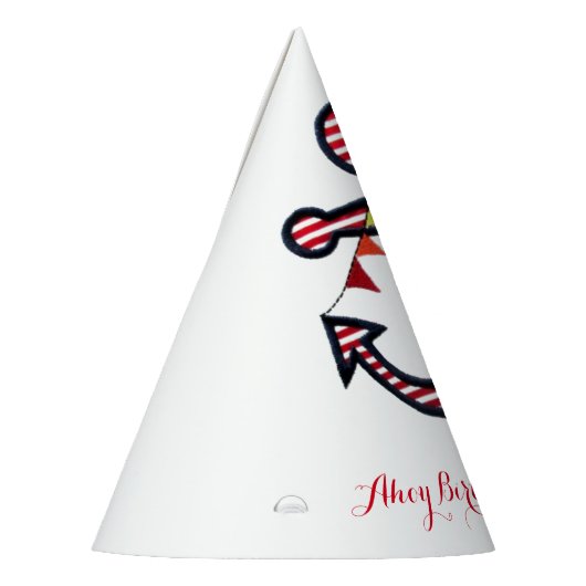 航海のいかりレッド&ホワイトストライプ誕生日 パーティーハット (左)