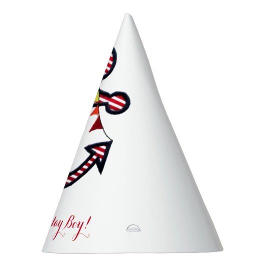 航海のいかりレッド&ホワイトストライプ誕生日 パーティーハット (右)