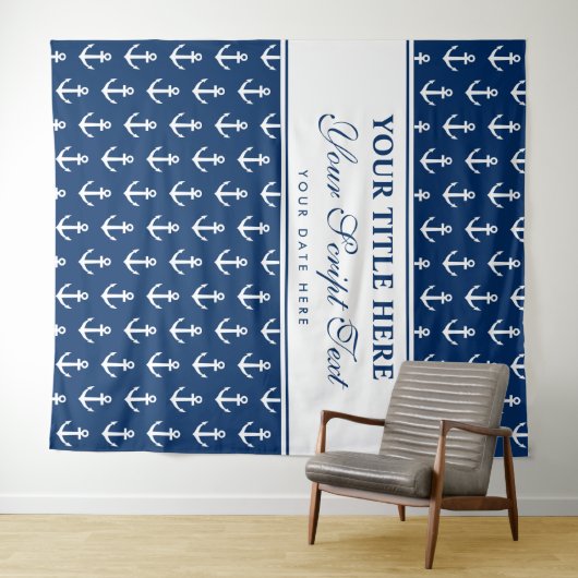 航海のいかりロゴ結婚式パーティーの写真の背景 タペストリー (インサイチュ(横))