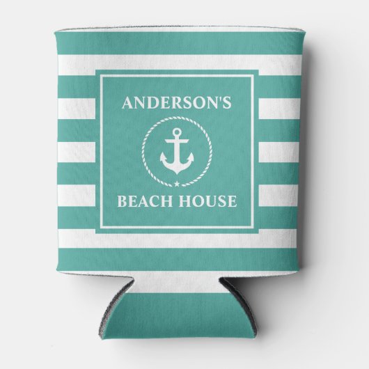 航海のいかりローストライプのプビーチハウス 缶クーラー (正面)