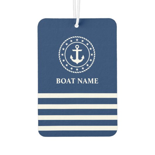 航海のいかりロープスターストライプのズボート名ブルー カーエアーフレッシュナー (裏面)
