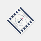 航海のいかりロープネイビーブルーストライプの懇親会 スタンダードカクテルナプキン (角)