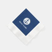 航海のいかりロープネイビーブルーボート名 縁ありカクテルナプキン (角)