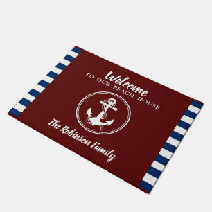 航海のいかりロープビーチハウスファミリー名 ドアマット