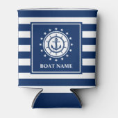 航海のいかりロープブルーストライプのボートネームスターズ 缶クーラー (正面)