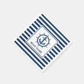 航海のいかりロープホイールストライプのボート名 スタンダードカクテルナプキン (角)