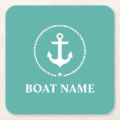 航海のいかりロープボート名 スクエアペーパーコースター (正面)