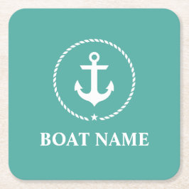 航海のいかりロープボート名 スクエアペーパーコースター