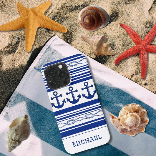 航海のいかりロープ及び名ストライプ称付き iPhoneケース