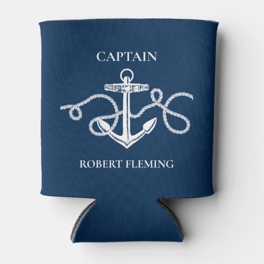航海のいかりロープ船長パーソナライズされた名 缶クーラー (正面)