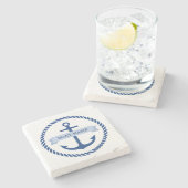 航海のいかりロ縁どープボート名のバナー ストーンコースター (横)