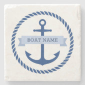 航海のいかりロ縁どープボート名のバナー ストーンコースター (正面)