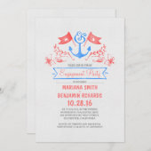 航海のいかりヴィンテージビーチ婚約パーティ 招待状 (正面/裏面)