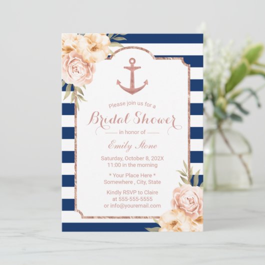 航海のいかりヴィンテージフローラネイビーブライダルシャワー 招待状 (スタンド正面)