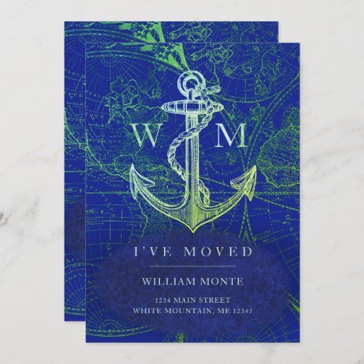 航海のいかりヴィンテージワールドマップ移動 案内状 (正面/裏面)