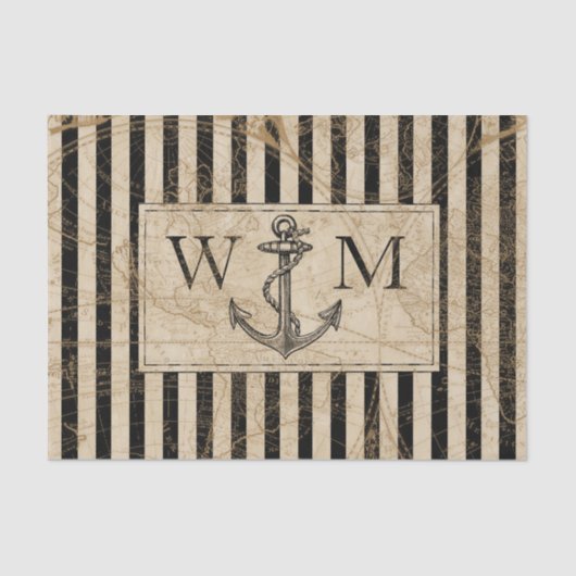 航海のいかりヴィンテージ世界地図モノグラム 薄葉紙 (正面)