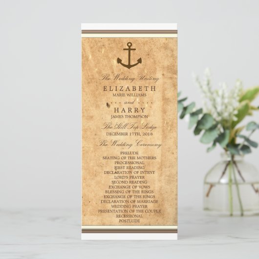 航海のいかりヴィンテージ紙結婚式 プログラム (スタンド正面)