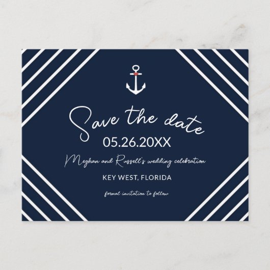 航海のいかり予算ビーチ結婚式保存日付 案内ポストカード (正面)