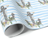 航海のいかり付き花ストライプ付き ラッピングペーパー (ロールコーナー)