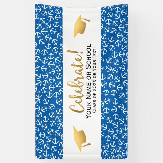 航海のいかり卒業クラス20XXグラッドキャップ 横断幕 (縦)