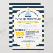 航海のいかり及びストライプベビーシャワー招待状 招待状 (正面/裏面)