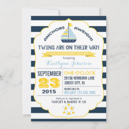 航海のいかり及びストライプベビーシャワー招待状 招待状