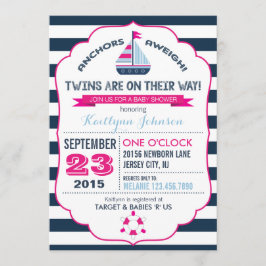 航海のいかり及びストライプベビーシャワー招待状 招待状